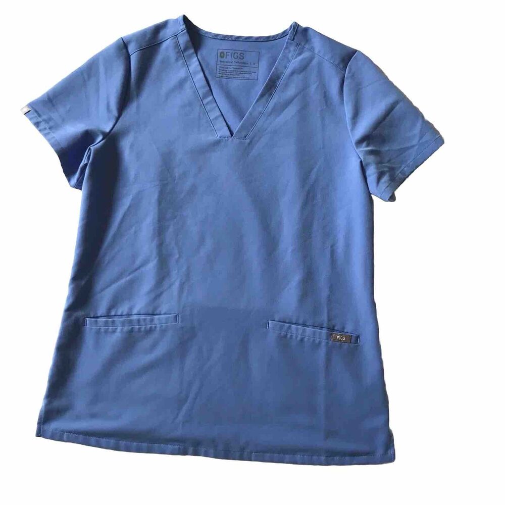 Figs Scrub Top Technical Collection Womens S Casma V-Neck Blue Shirt Medical